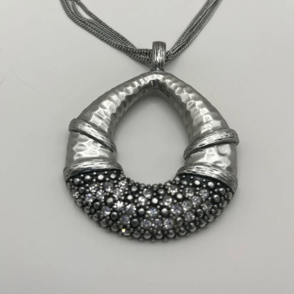Macy's Silver Tone Open Teardrop Pendant Necklace with Rhinestones‎ 16